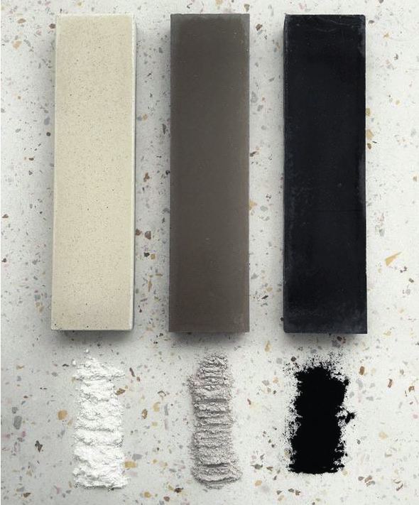 Muestras de baldosa rectangular en tres tonos